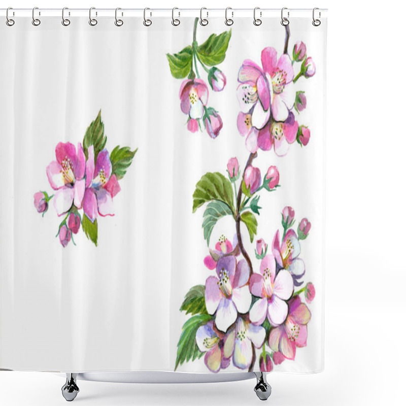 Personality  Flowering Branch Of The Apple On A White Background Shower Curtains