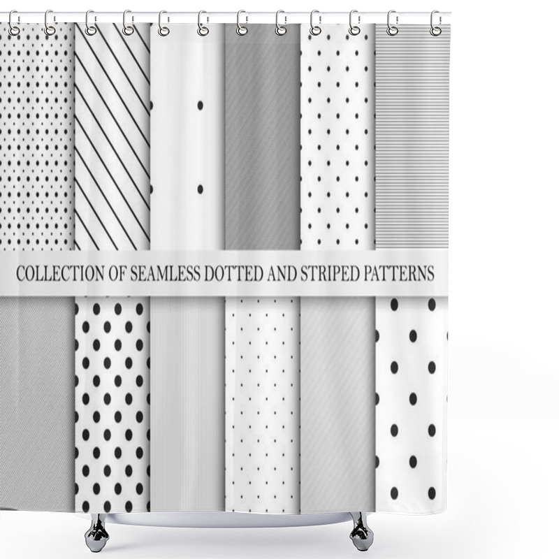 Personality  Collection Of Vector Geometric Seamless Patterns. Simple Dotted And Striped Textures - Repeatable Backgrounds. Black And White Unusual Design Shower Curtains