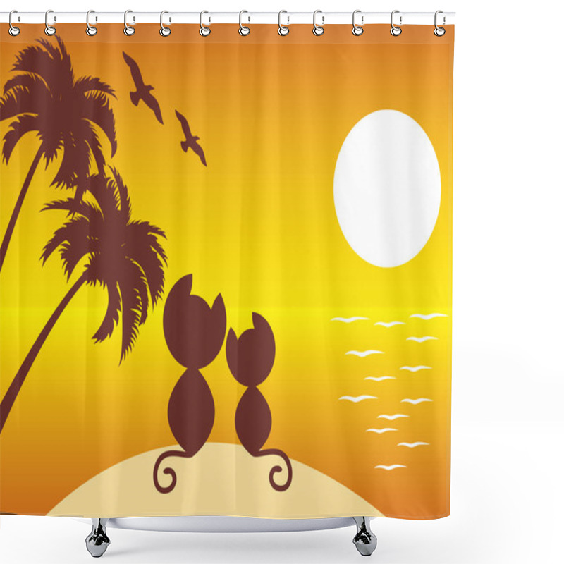 Personality  Two Cats In Love Under Palms Shower Curtains