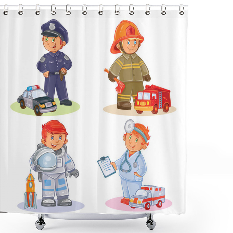 Personality  Set Vector Icons Of Small Children Different Professions Shower Curtains