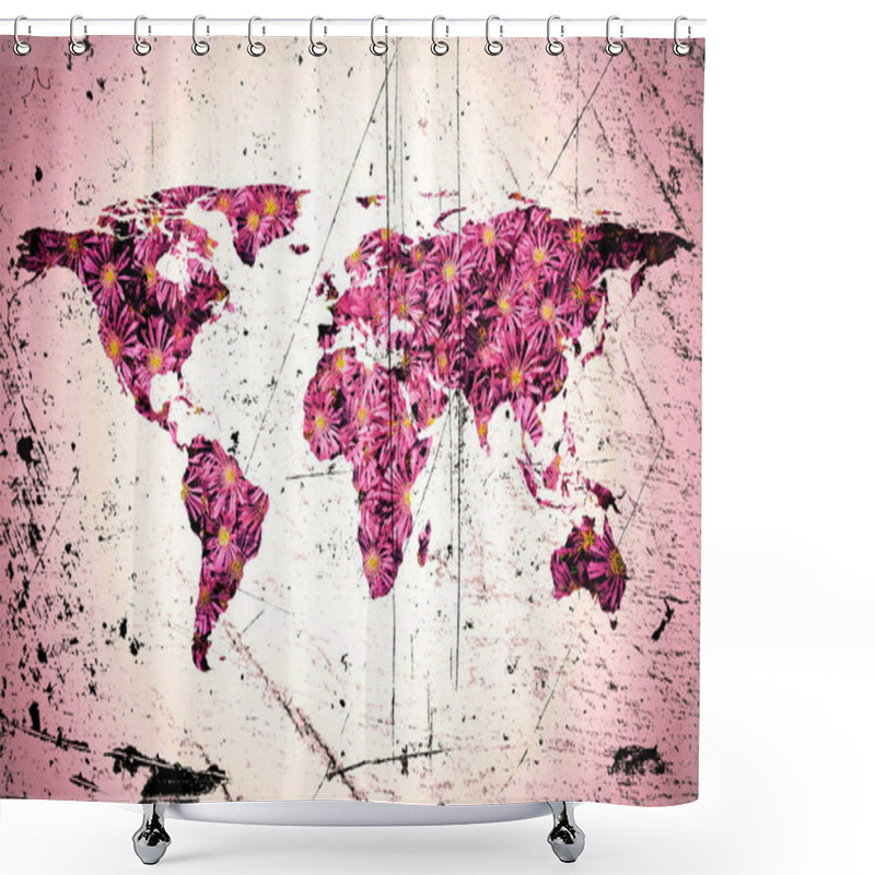 Personality  Isolated Flat World Map And Flowers. NASA Flat World Map Image Is Used To Furnish This Image. Shower Curtains