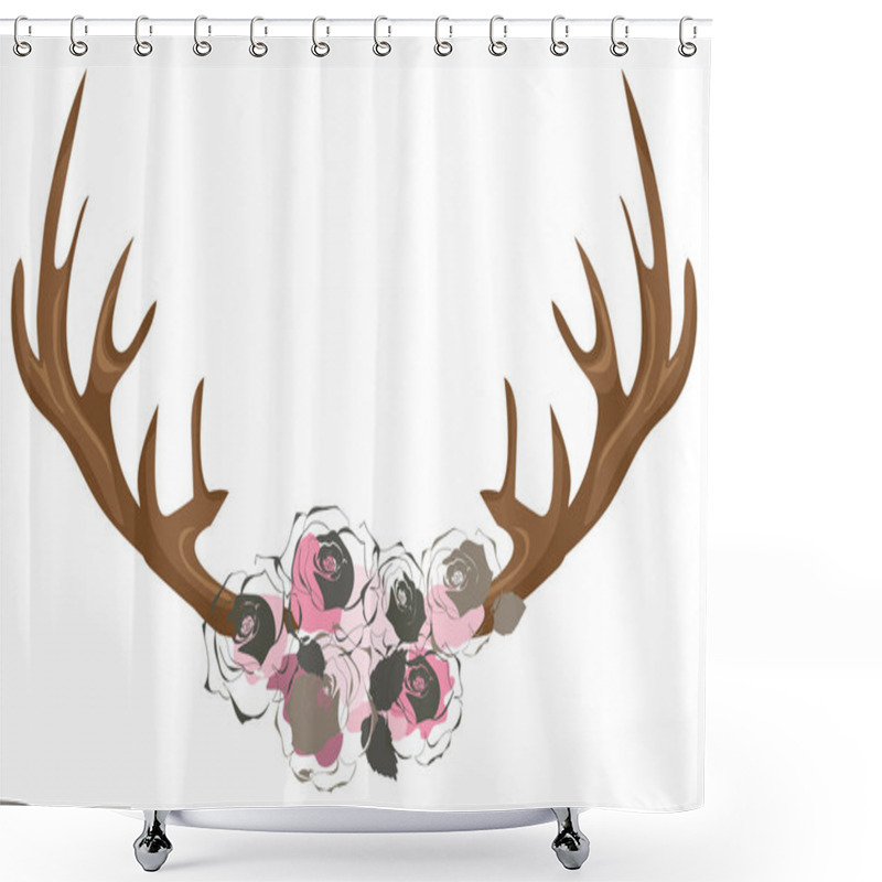 Personality  Vector Illustration Of Deer Antlers Decorated With Flowers. Shower Curtains