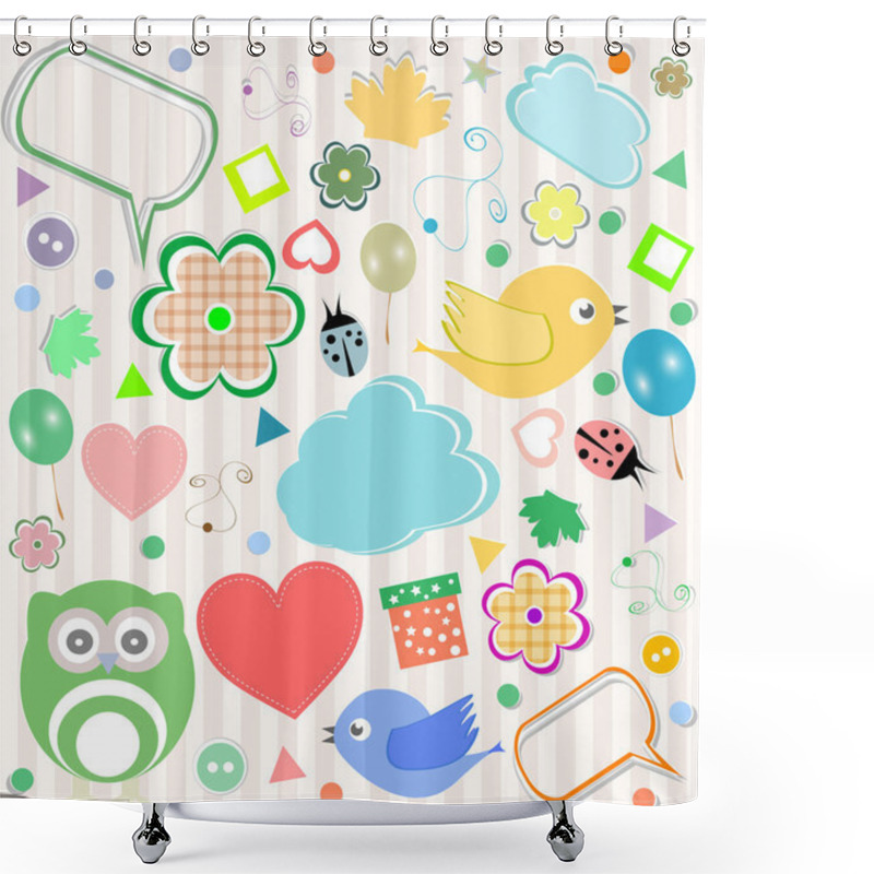 Personality  Set Of Vector Elements - Owls, Birds, Flowers, Ladybugs Shower Curtains