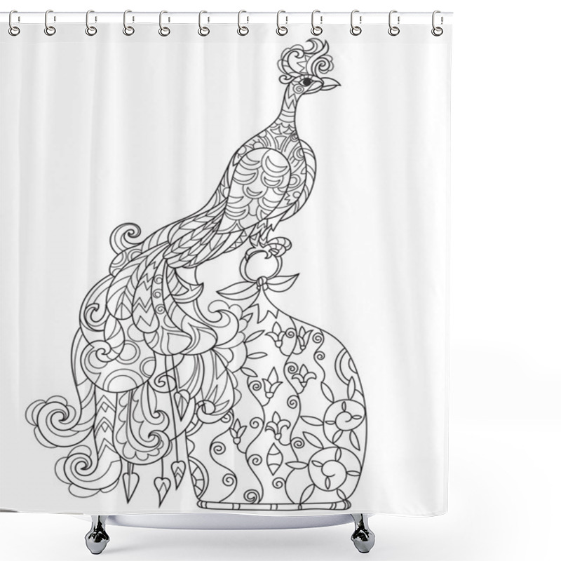 Personality  Zen Art Stylized Peacock. Hand Drawn Doodle Shower Curtains