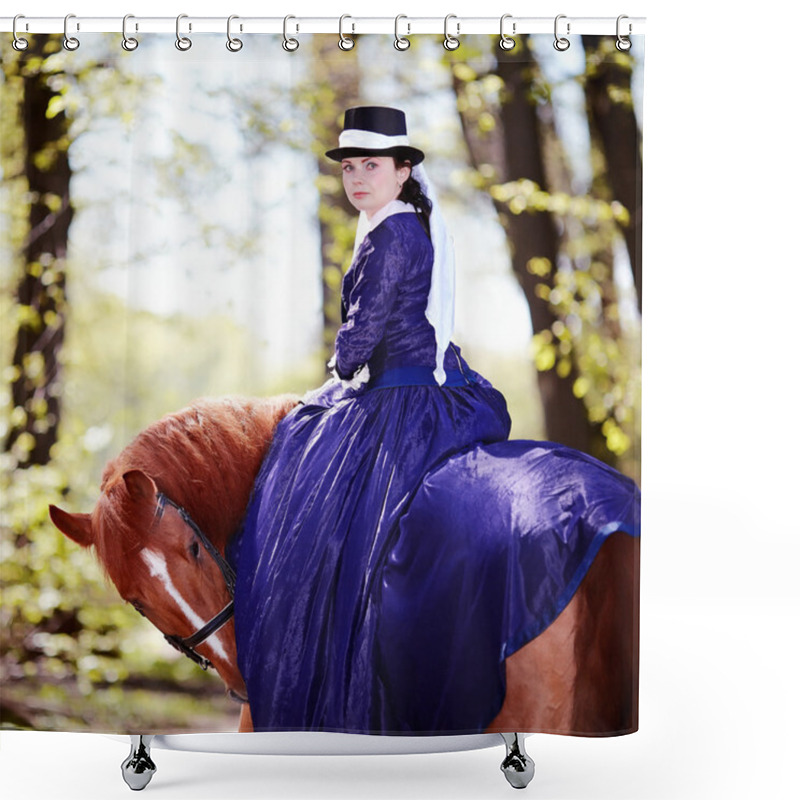 Personality  Portrait Of The Lady On A Red Horse. Shower Curtains