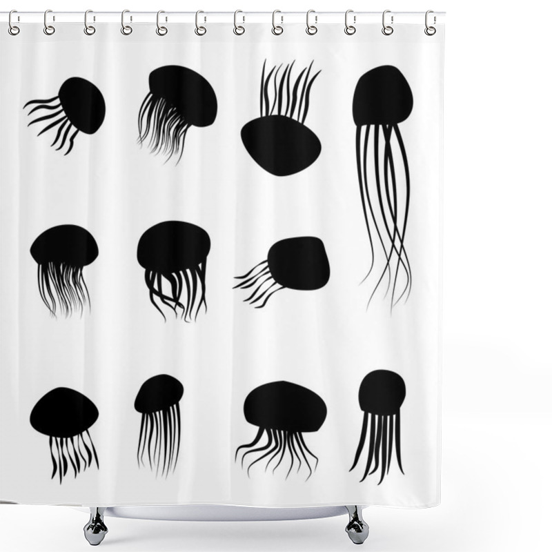 Personality  Set Of Jellyfish Silhouettes In Simple Style Shower Curtains