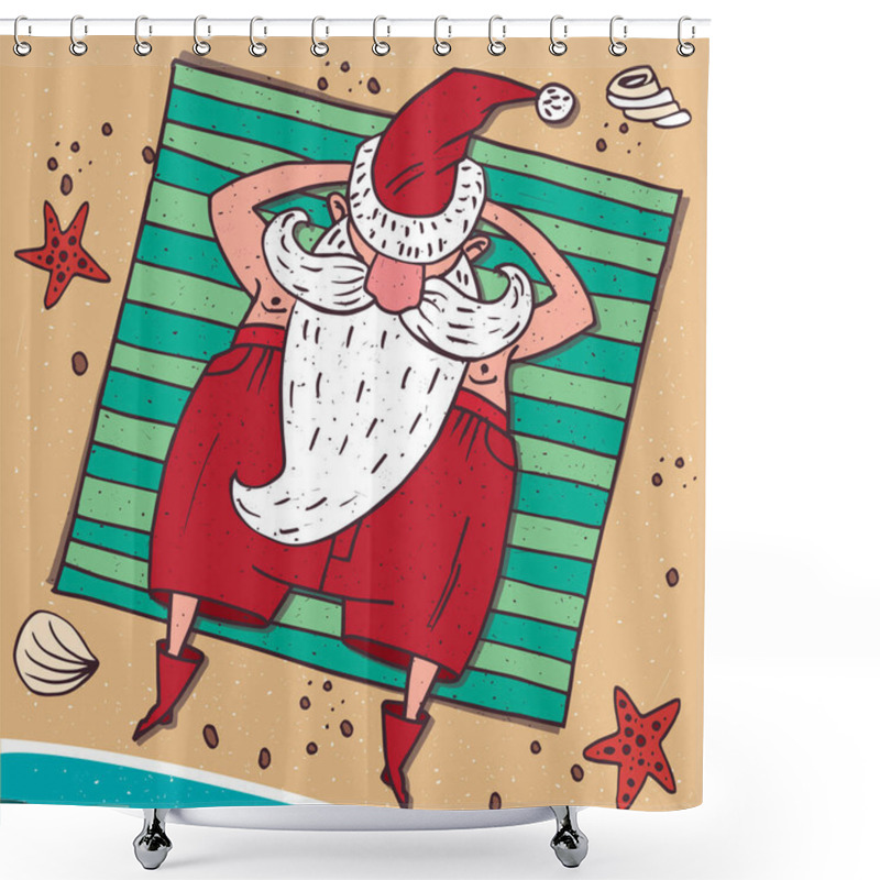 Personality  View From Above On Santa Claus On The Beach Shower Curtains