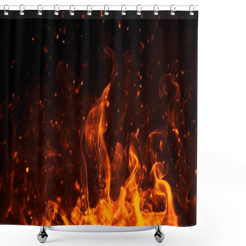 Personality  Realistic Isolated Fire Effect For Decoration And Covering On Black Background. Concept Of Particles ,flame And Light. Shower Curtains