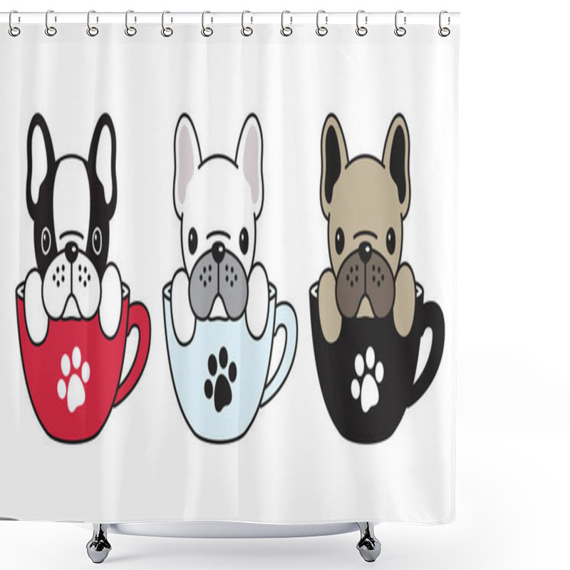 Personality  Dog Vector French Bulldog Pug Illustration Dog Bone Coffee Cup Cartoon Shower Curtains