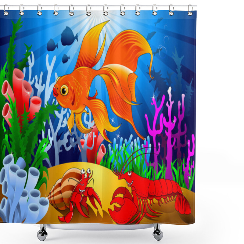 Personality  Crabs And Goldfish Underwater Shower Curtains