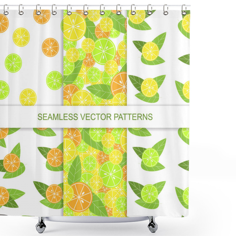 Personality  Set Of Seamless Citrus Pattern. Lemon Pattern. Lime Pattern. Orange Pattern. Vector Illustration Shower Curtains