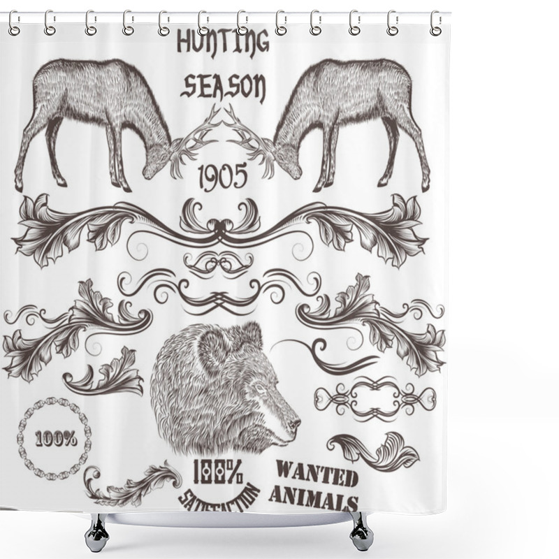 Personality  Collection Of Vector Hand Drawn Animals And Floral Swirls For De Shower Curtains