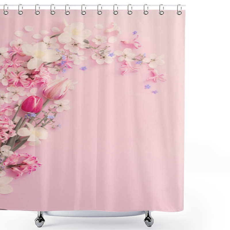 Personality  Beautiful Spring Flowers On Paper Background Shower Curtains