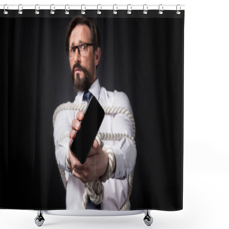 Personality  Tied Businessman Holding Smartphone Shower Curtains