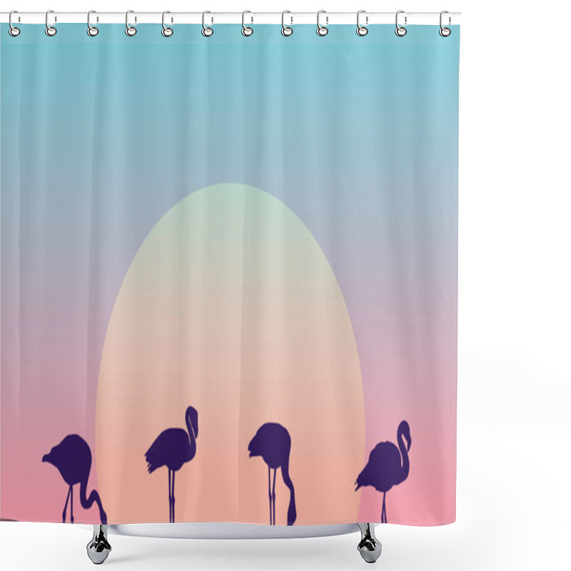 Personality  Beauty Landscape At Morning With Flamingo Silhouettes Shower Curtains