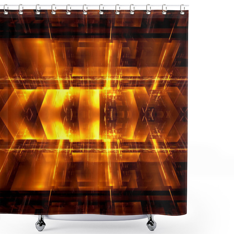 Personality  Golden Fractal Background In Tech Style - 3d Illustration Shower Curtains