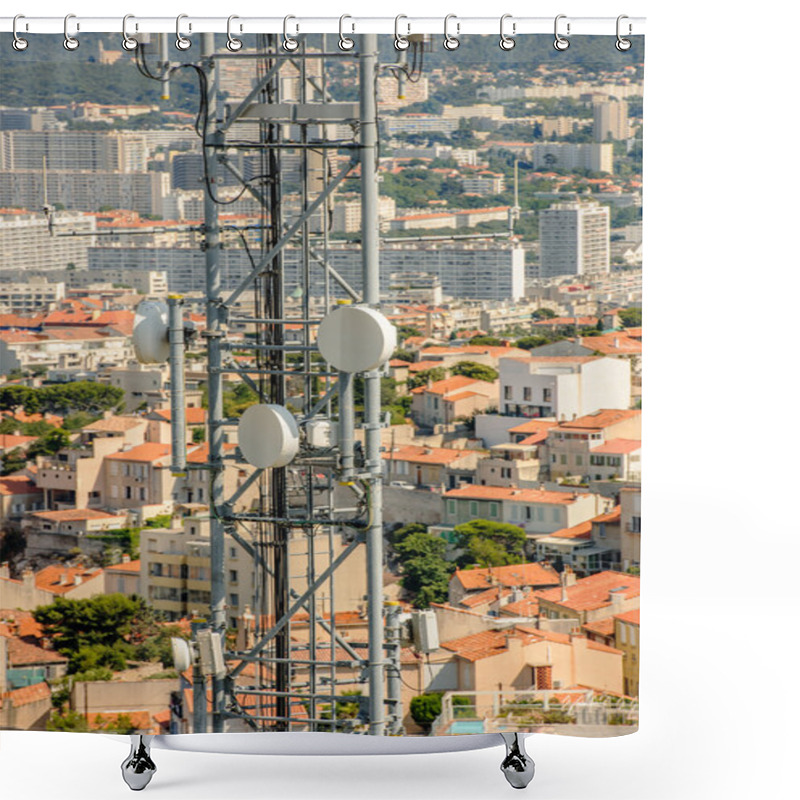 Personality  Aerial Antenna Telecommunication Tower With City Behind Shower Curtains