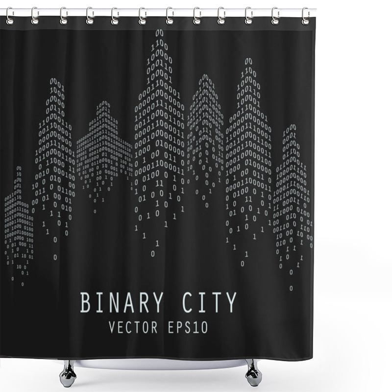 Personality  Binary Code In Form Of Futuristic City, Vector Shower Curtains