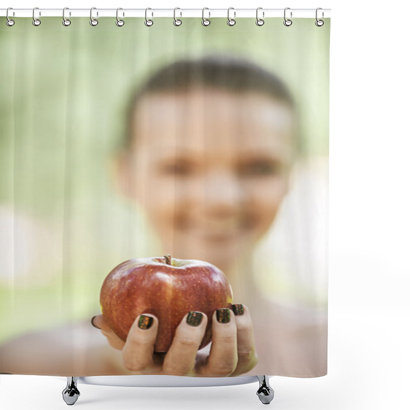 Personality  Young Woman Stretches Apple Shower Curtains