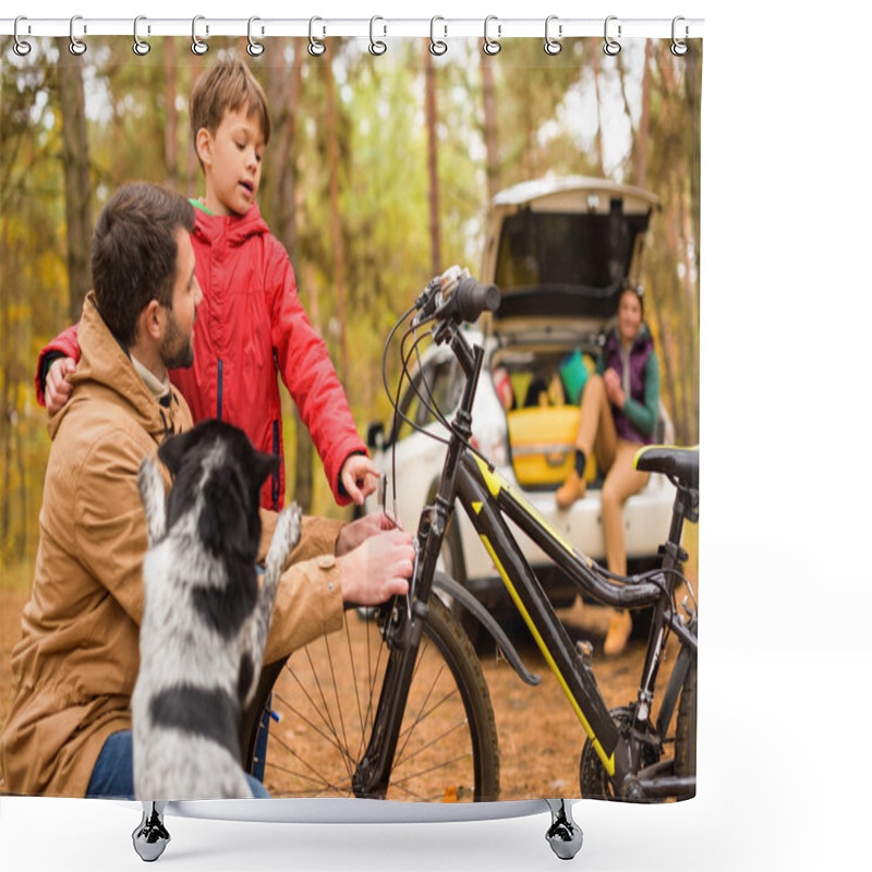 Personality  Father Teaching Son To Ride Bicycle Shower Curtains