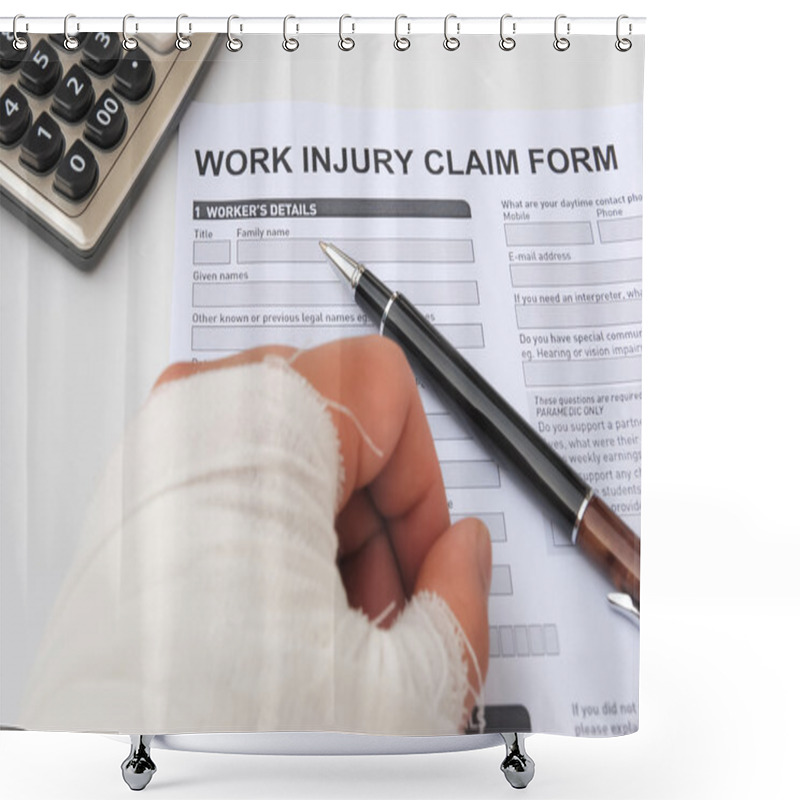 Personality  Hurted Hand And Work Injury Claim Form Shower Curtains