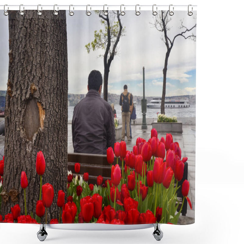 Personality   Istanbul, Besiktas Pier Square. Tulip Season, More Beautiful Af Shower Curtains