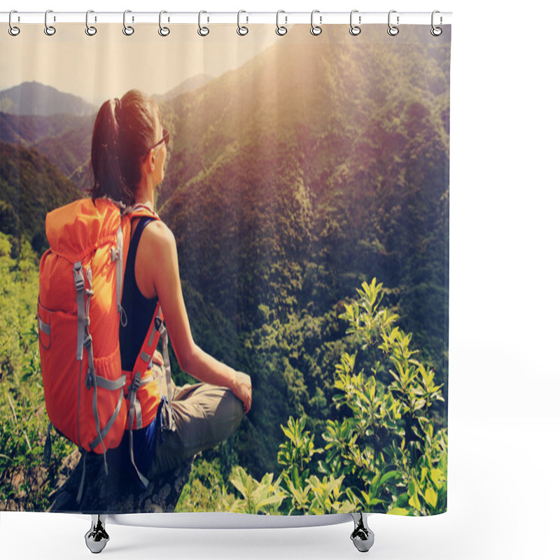 Personality  Woman Backpacker On Mountain Shower Curtains