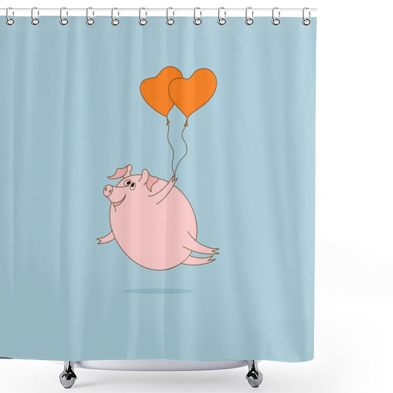 Personality  Flying Pig With Heart-shaped Balloons Shower Curtains