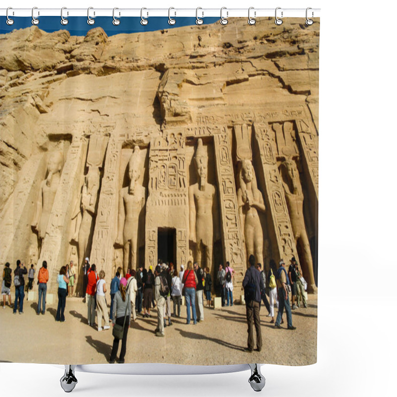 Personality  Tourists At The Temple Of Hathor At Abu Simbel, Egypt Shower Curtains