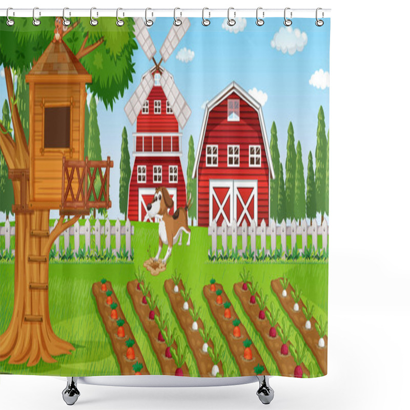 Personality  Set Of Different Domestic Animals In Farm Illustration Shower Curtains