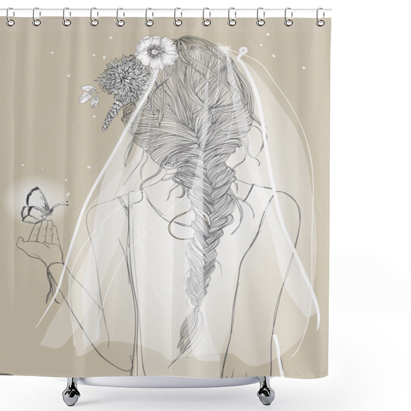 Personality  Cute Bride With A Veil And Braid Shower Curtains