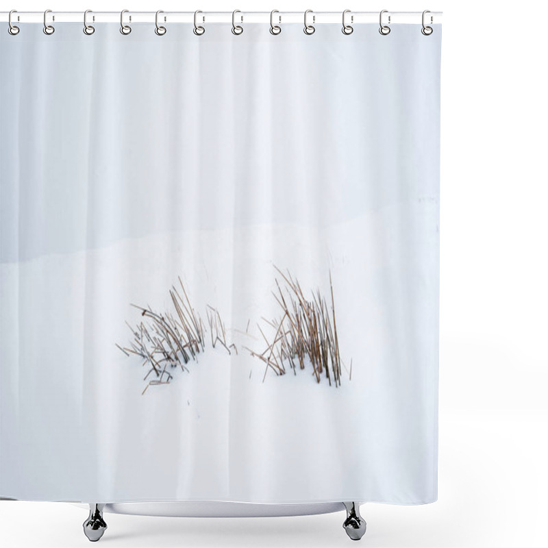 Personality  Mountain Dry Plant With Branches In White Pure Snow Shower Curtains