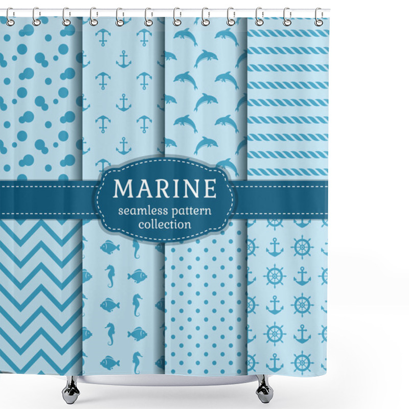 Personality  Sea And Nautical Seamless Patterns Set.  Shower Curtains