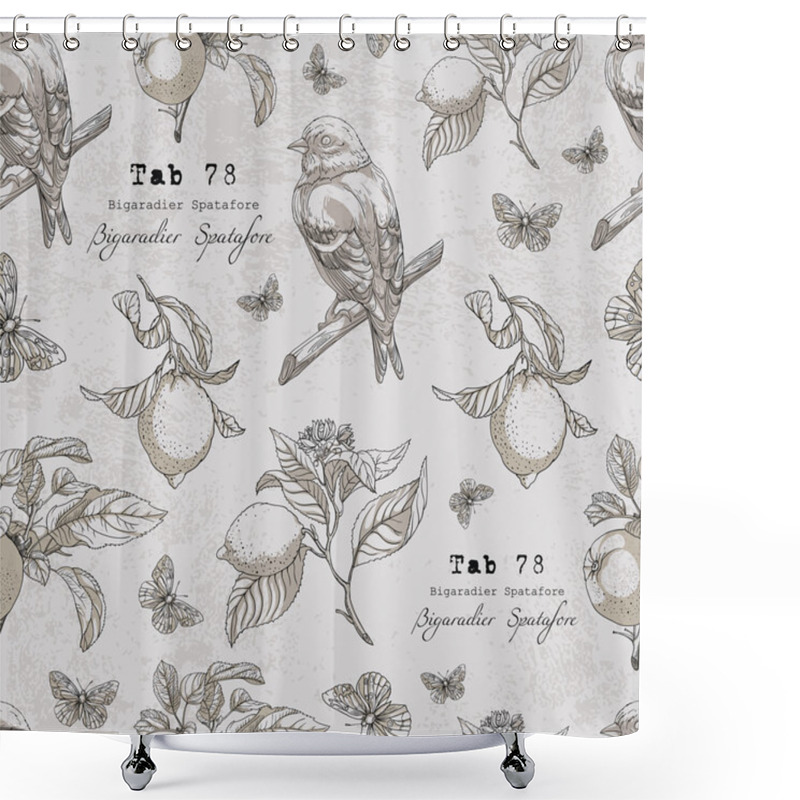 Personality  Botanical Pattern With Birds And Lemons Shower Curtains