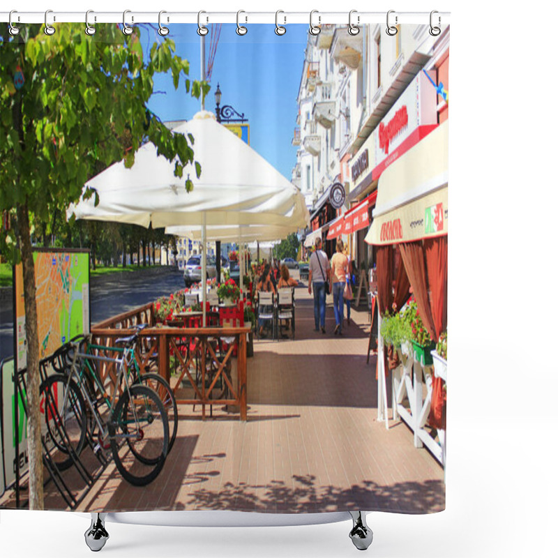 Personality  People Have A Rest In Cafe And Restaurants In Chernihiv Shower Curtains