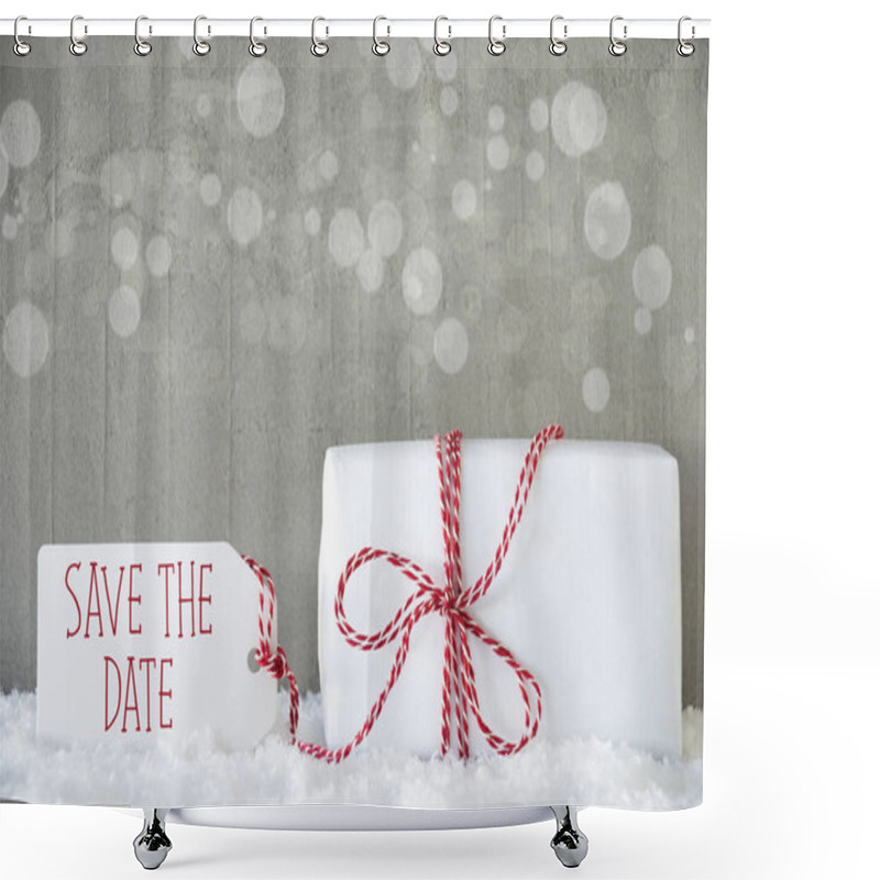 Personality  Gift, Cement Background With Bokeh, English Text Save The Date Shower Curtains