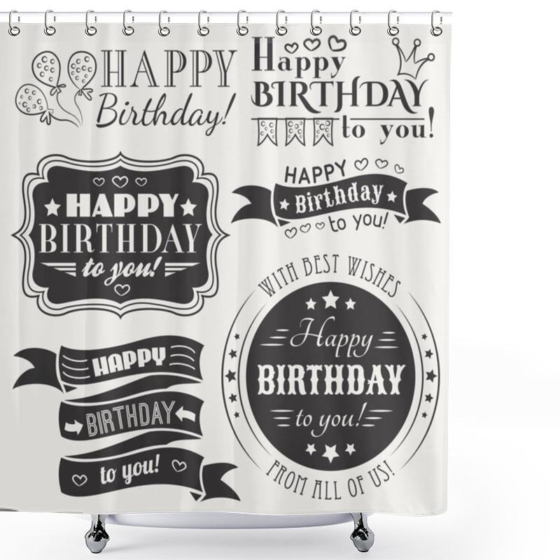 Personality  Happy Birthday Greeting Card Collection In Holiday Design Shower Curtains