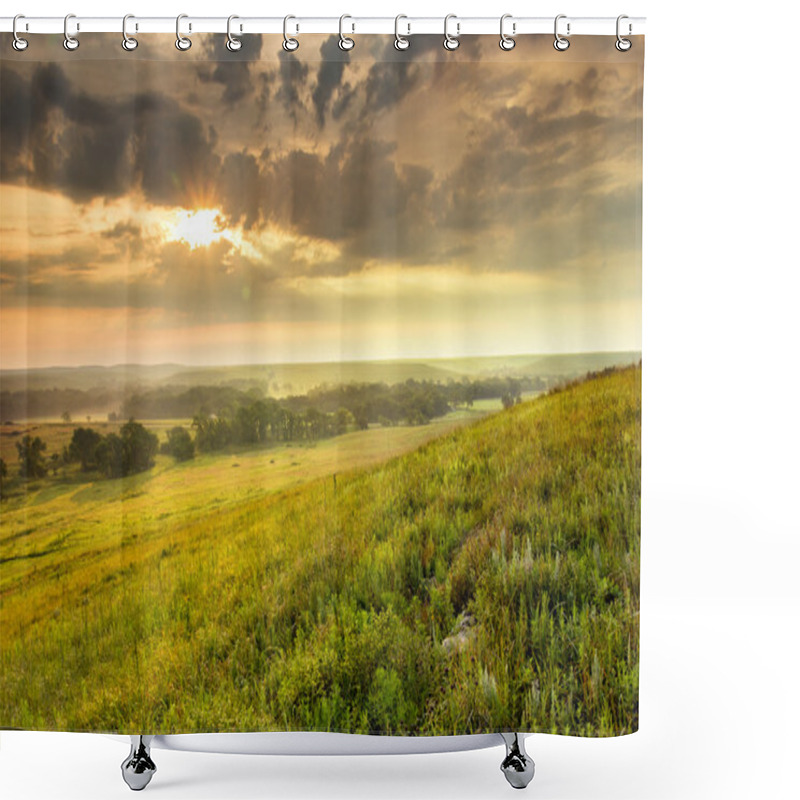 Personality  Dramatic Sunrise Over The Kansas Tallgrass Prairie Preserve National Park Shower Curtains