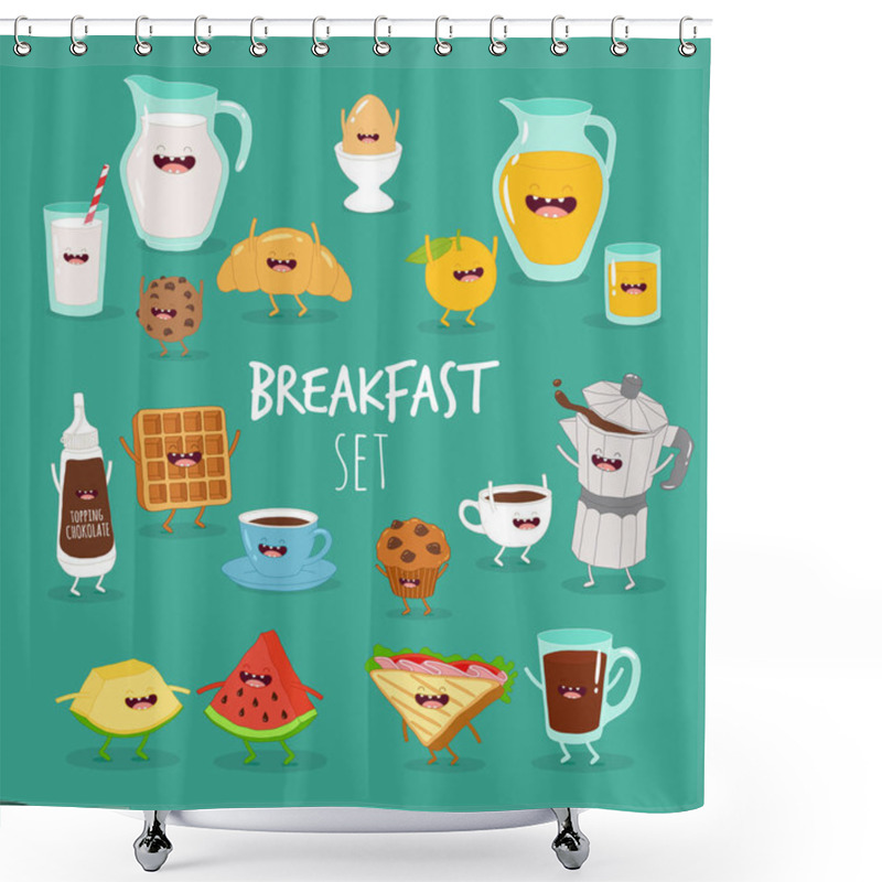 Personality  Breakfast Set   Vector Illustration  Shower Curtains