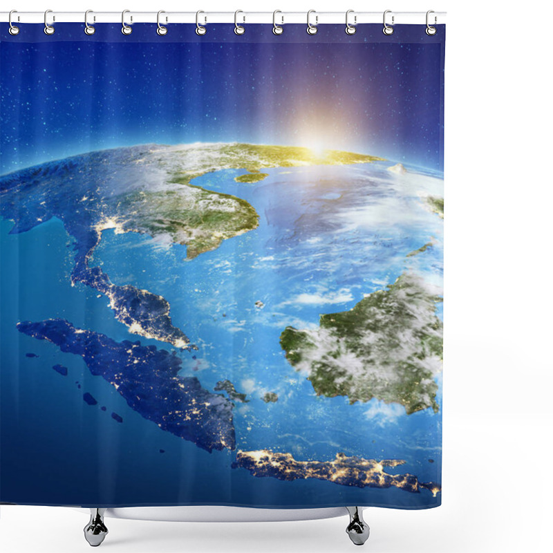 Personality  South-east Asia From Space. Elements Of This Image Furnished By NASA. 3d Rendering Shower Curtains