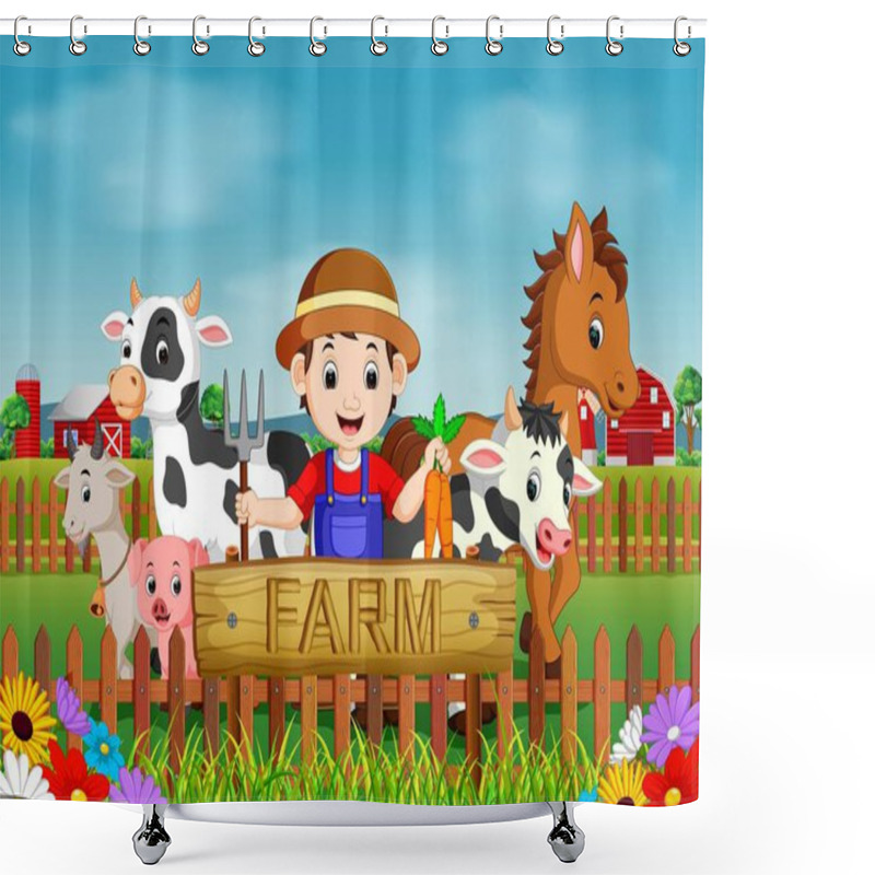 Personality  Farm Scenes With Many Animals And Farmers Shower Curtains