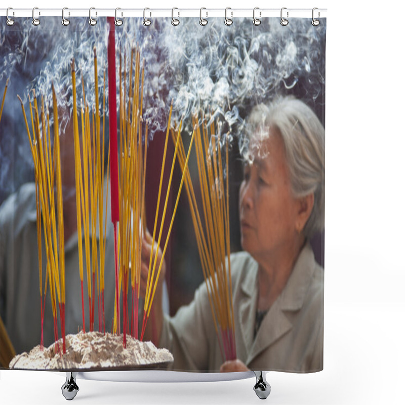 Personality  Woman With Lit Incense Sticks Shower Curtains