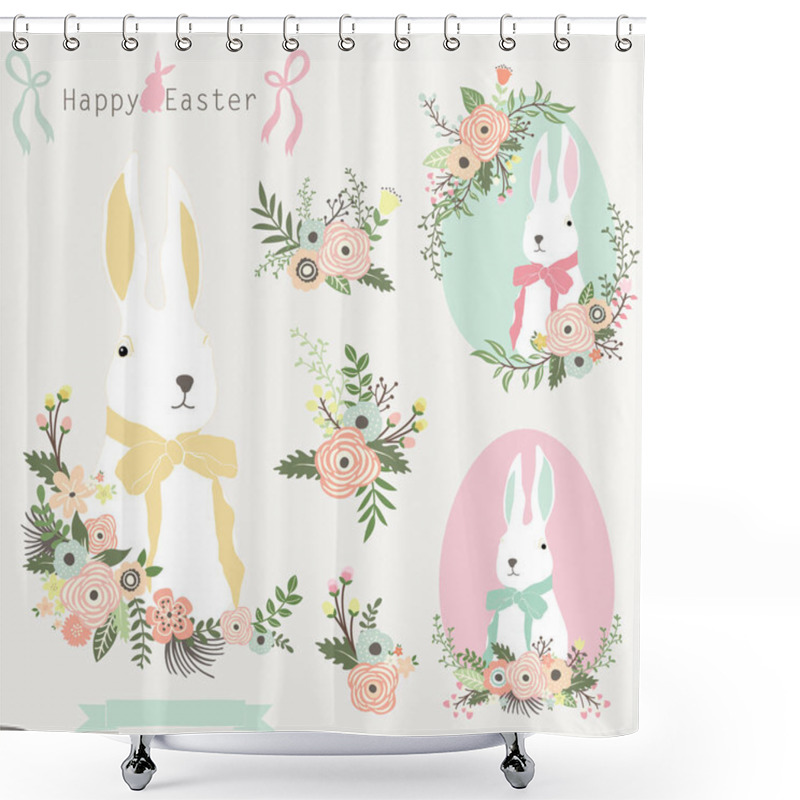 Personality  Floral Easter Bunny Shower Curtains