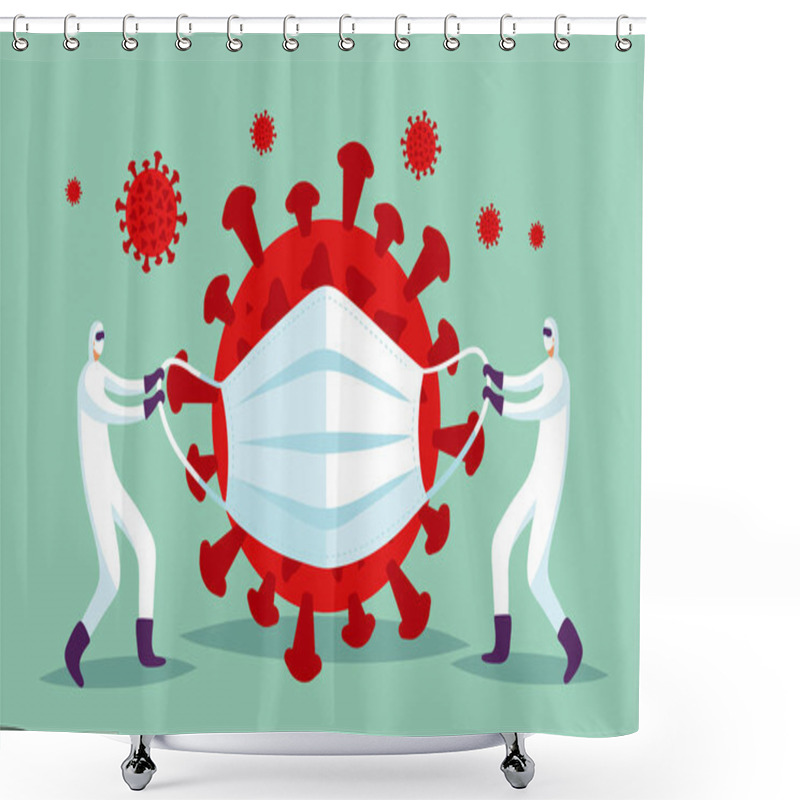 Personality  Use A Medical Mask To Protect Against Coronavirus. Concept Illustration, Two Doctors Are Fighting The Spread Of The Virus During The Epidemic. Vector Illustration Shower Curtains