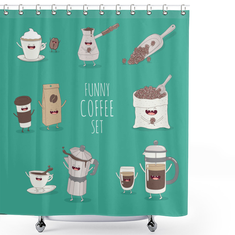 Personality  Funny Coffee Set Shower Curtains