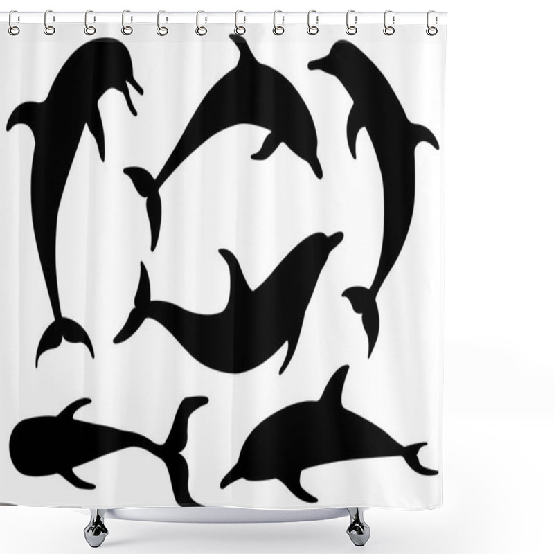 Personality  Set Of Dolphin Silhouettes Isolated On White  Shower Curtains