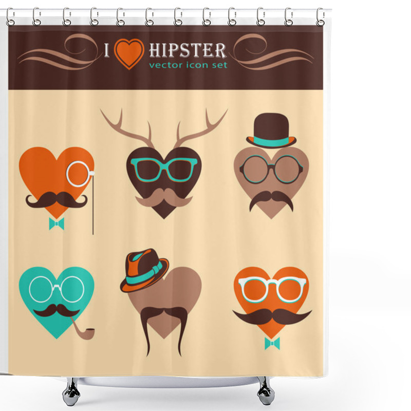 Personality  Vector Heart Icon Set With Hipster Elements Shower Curtains