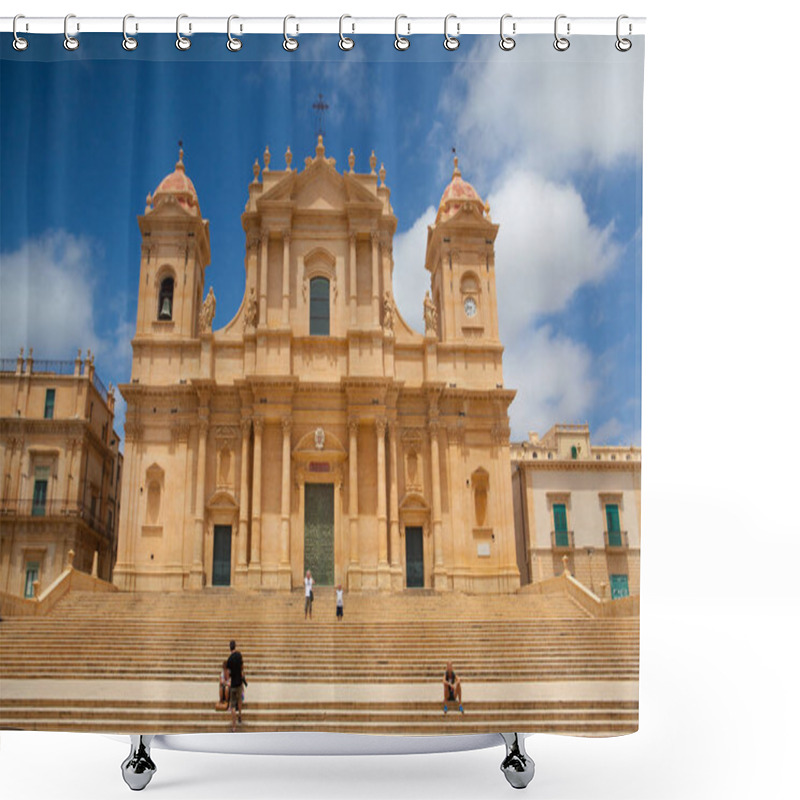 Personality  Noto, Italy - June 1, 2010: Basilica And Cathedral Of St. Nicholas Of Myra (San Nicolo) In Sicilian Baroque Style. In The Small Town Of Noto, Syracuse, Sicily, Italy Shower Curtains