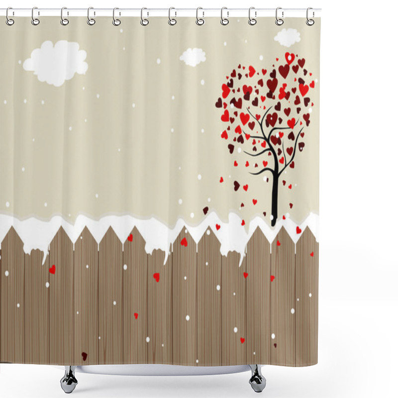 Personality  Romantic Landscape Background With Valentine Tree. Vector Illust Shower Curtains