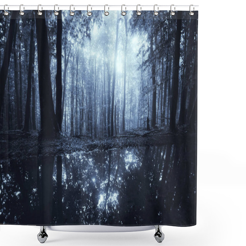 Personality  Fantasy Forest Background, Magical Light In Dark Woods Shower Curtains